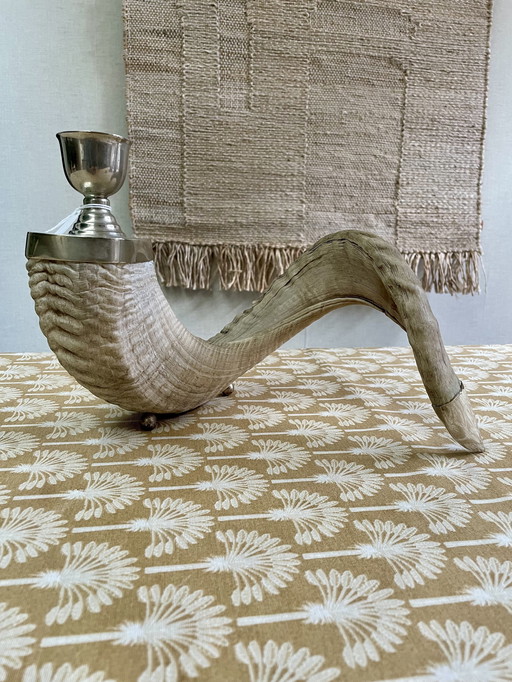 Decorative Candlestick Made From Ramshorn Horn Antlers