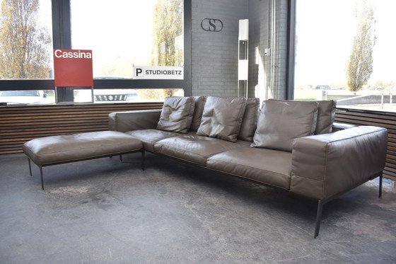 Image 1 of Ensemble canapé et repose-pieds Unique Flexform Lifesteel Pelle en cuir taupe marron