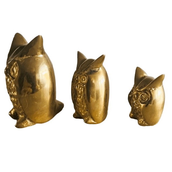 Image 1 of Ensemble de hiboux vintage en laiton doré, années 1960