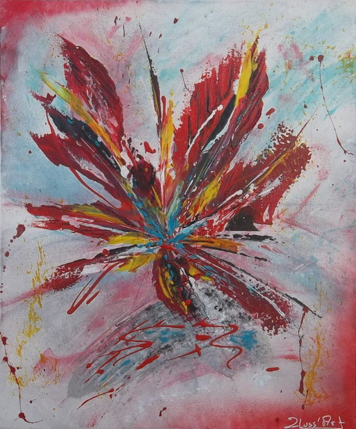 Lot de 2 tableaux. "Brasier floral" et "Fleurs cendrées". 2 tableaux de format 10F. (55x46)