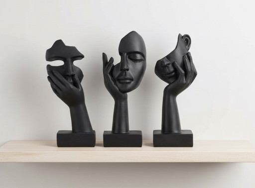 Set of 3 Black Statues