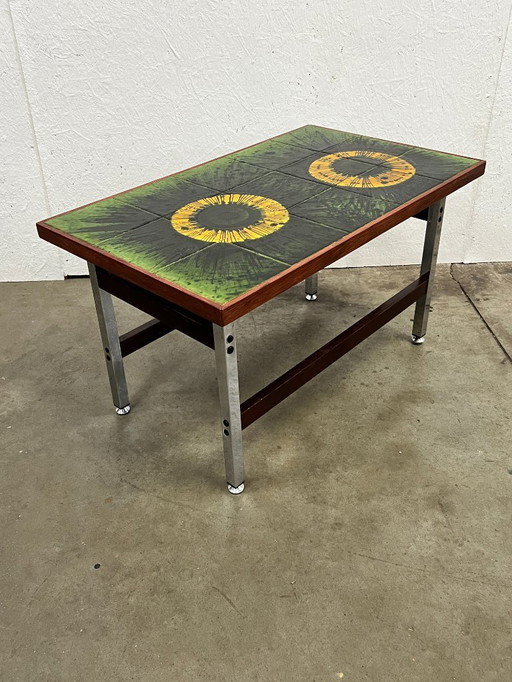 Tavolino da caffè vintage, piano in ceramica, Belgio anni '60