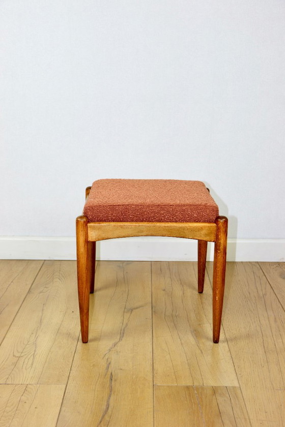 Image 1 of Edmund Homa Hocker, Sitzfläche aus orangefarbenem Bouclé-Leder