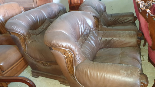 2+1+1 seduta in rovere, pelle