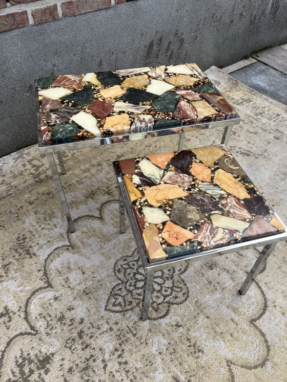 Tavolini laterali vintage cromati con piano in onice e marmo – Iron, Marble (photo 7 of 11)