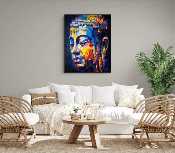 Image 1 of Unique hand-painted Buddha painting “Energy Flow” – Seksak Jaichumchen – 80×100 cm