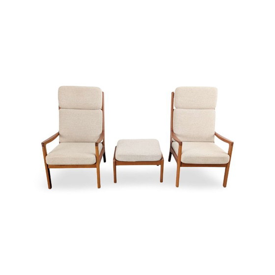 Set di 3 Poltrone Ole Wanscher Senator Highback Poul Jeppesen Ottomano – Legno (photo 2 of 14)