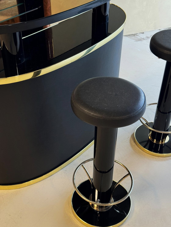 Image 1 of Midcentury Black Lacquered and Burlwood Cocktail Bar