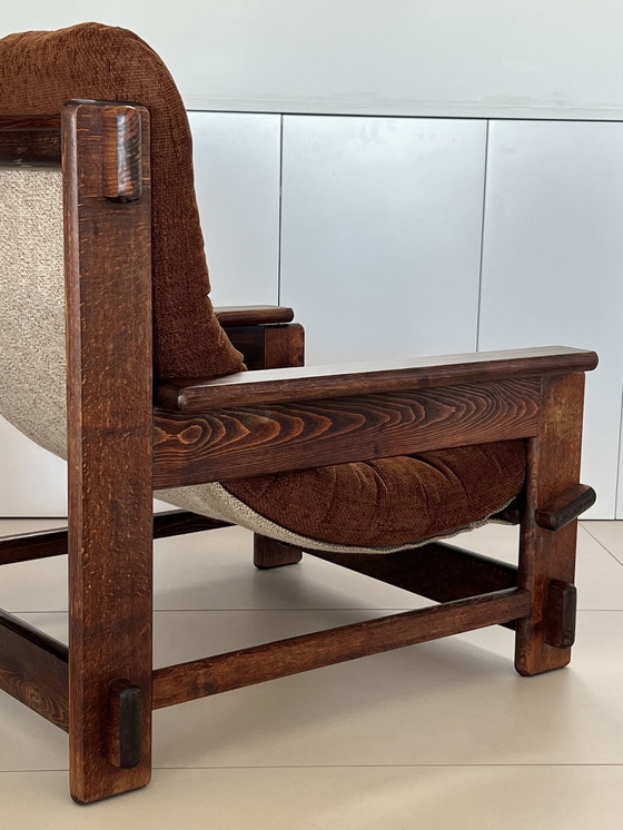 Image 1 of Scandinavian oak armchair and ottoman, 60s