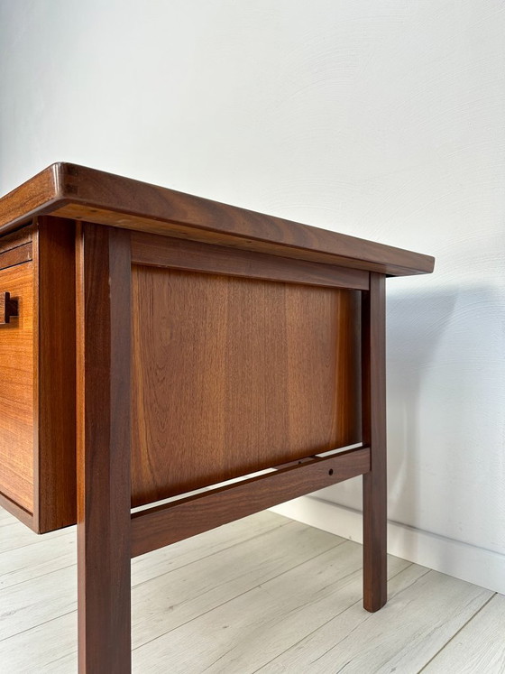 Image 1 of Rare 1960s Danish Teak Freestanding Writing Desk by Peter Løvig Nielsen – Vintage Desk with Shelves & Leather Detail
