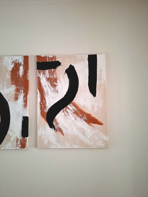 Image 1 of Triptych three paintings japandi terracotta