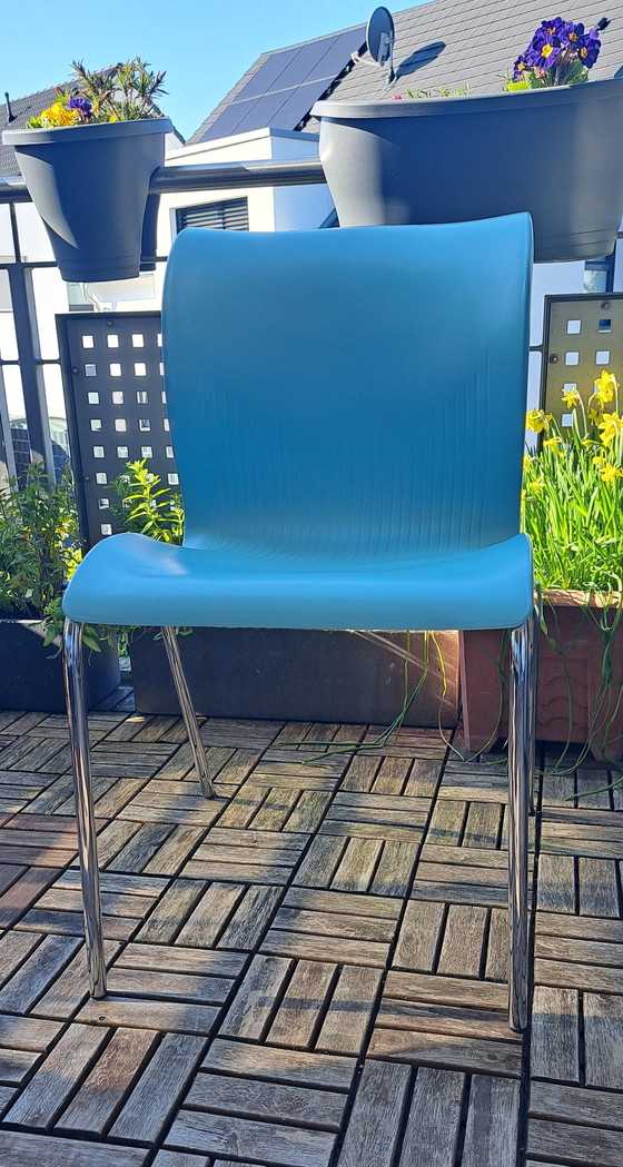 Image 1 of 6x Schulte Design Stoelen F-1168 – Turquoise – Elegante Gebogen Vorm – Mid-Century Retro – Chromen Frame