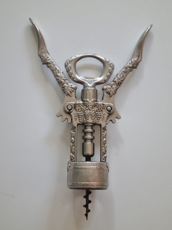 Prachtige vintage kurkentrekker met hendel van BREFA – met design van wijnbladeren en wijnvaten. (photo 5 of 6)