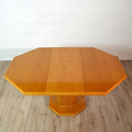 Octagonal dining table with wood and bamboo extension leaf 1980s