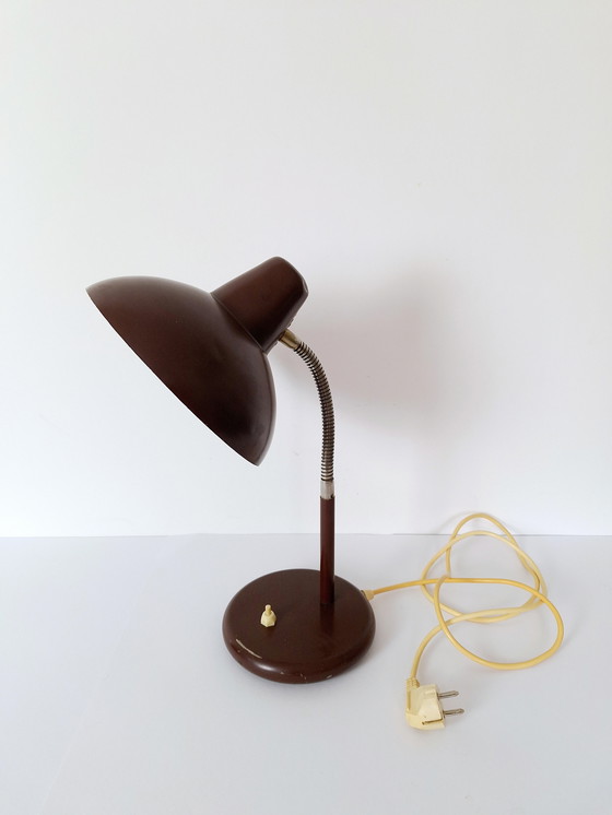 Image 1 of Vintage Gooseneck Table Lamp / Desk Lamp Brown / Industrial Metal Lamp / Retro Office Lamp