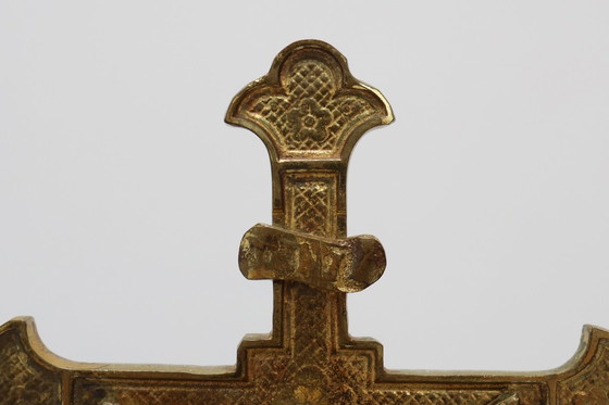 Image 1 of French Antique Catholic Alter or table Crucifix in cast copper, 1900s