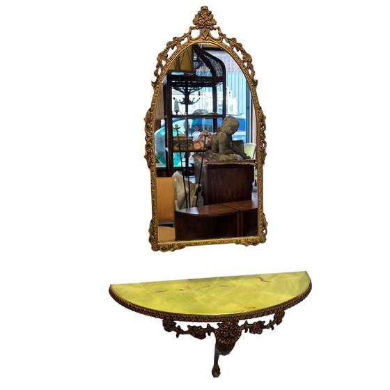 Image 1 of Vintage brass wall console with mirror