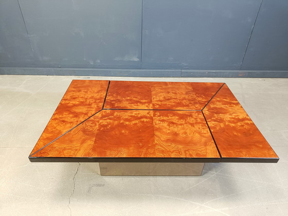 Image 1 of Vintage burl wood hidden bar coffee table, 1970s