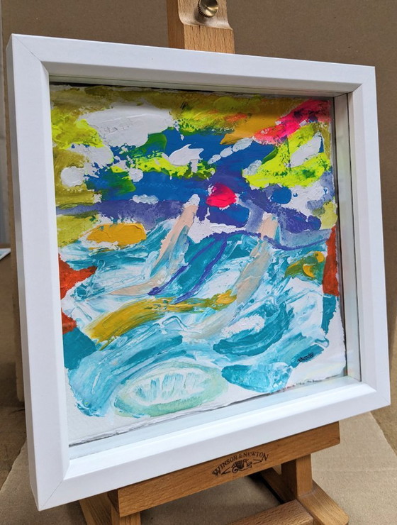 Image 1 of ST IVES PEINTURE ABSTRAITE PAYSAGE MARIN 2 ENCADRÉ NIGEL WATERS ORIGINAL SIGNÉ ART