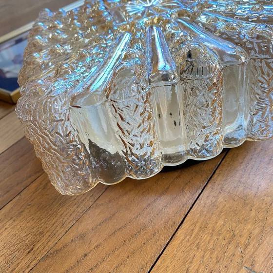 Image 1 of Antieke glazen wandlamp, vintage vierkante plafondlamp, 22 cm, ambergoudkleurig
