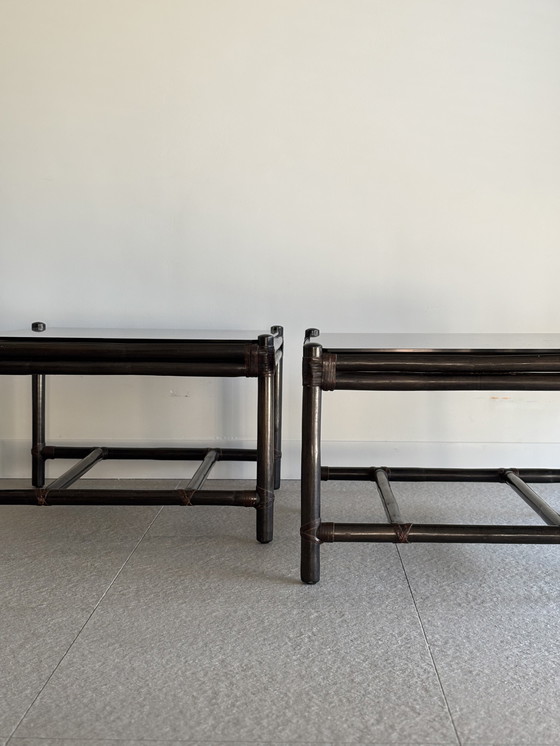 Image 1 of 2x bamboe salontafel / bijzettafel, 70s