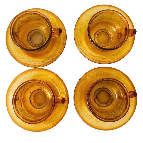 Image 1 of Set di servizio da colazione in vetro ambrato vintage anni '60