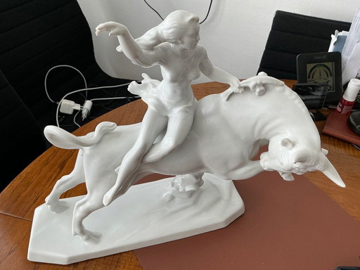 >>> Donna sul toro (Herend) RARA ❗️statua di grandi dimensioni <<