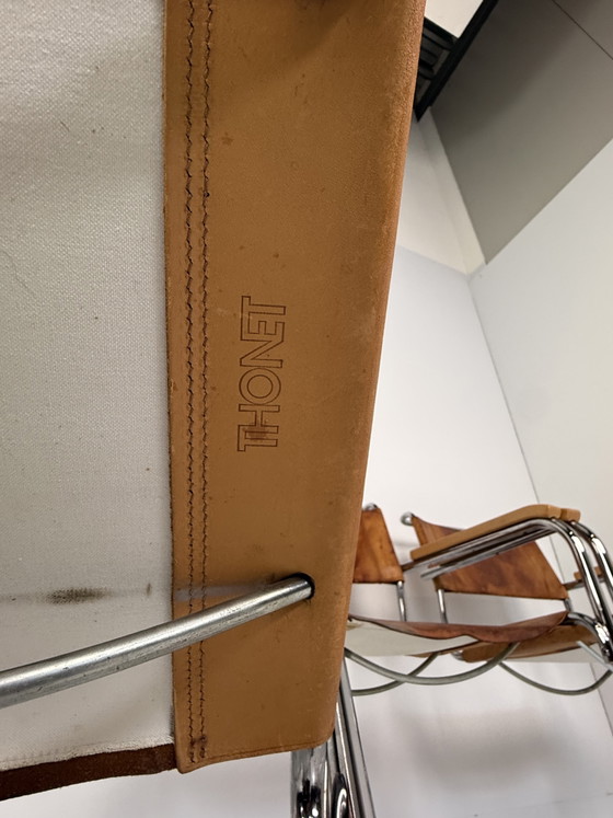 Image 1 of 6 x Thonet S34 tubular frame chairs cognac leather