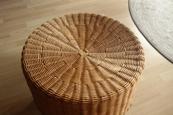 Image 1 of Round side table - rattan, bamboo, wood - vintage
