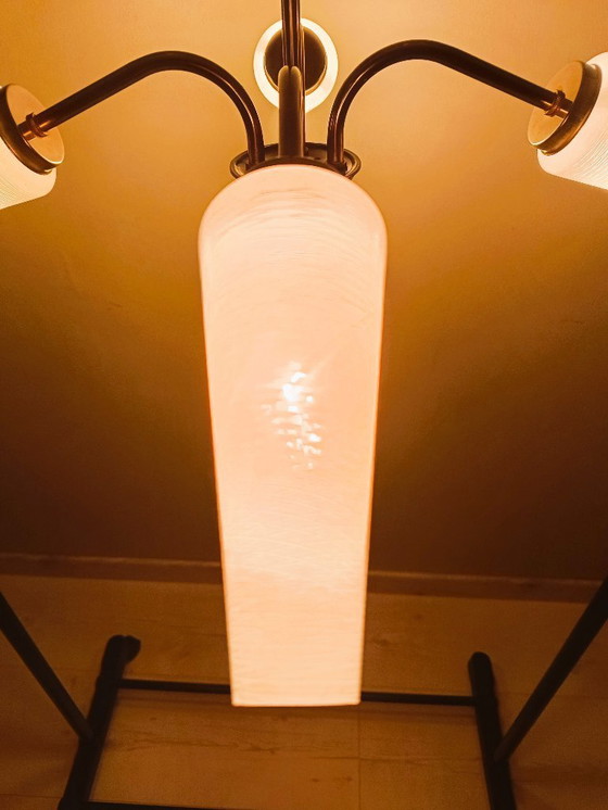 Image 1 of Lustre en métal et abat-jours coniques années 70