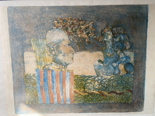 Silkscreen print 'The Watchman' by Peter Gentenaar 1974.