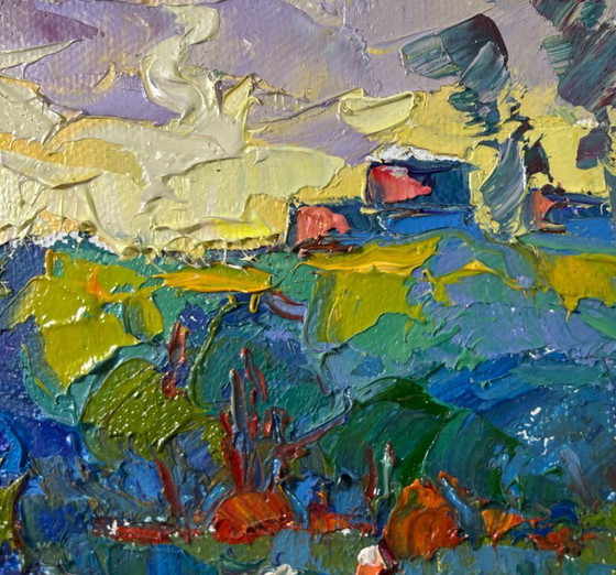 Image 1 of Peinture à l'huile originale, paysage d'été, nature, matin paisible