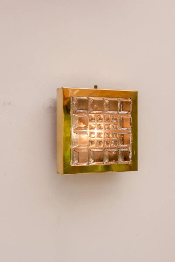 Image 1 of Schwedische brutalistische Wandlampen aus Glas und Messing von Falkenbergs Belysning, 2er-Set