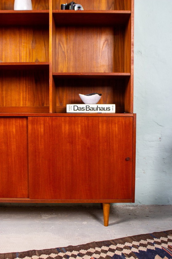 Image 1 of Vintage teakhouten hoge boekenkast, dressoir, ladekast, midden 20e eeuw