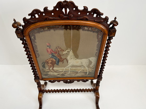 Image 1 of Antique Victorian Needlepoint Fire Screen