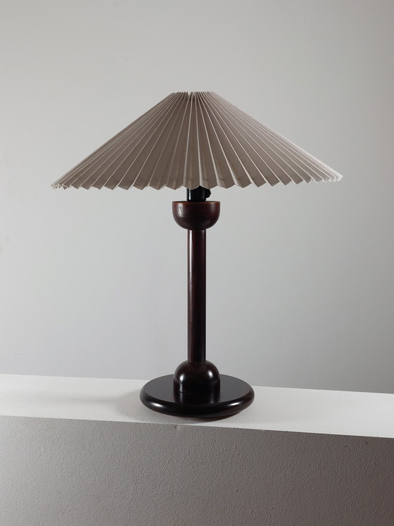 Image 1 of Vintage postmodern wooden table lamp with pleated shade