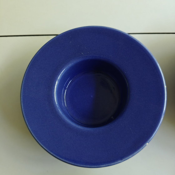 Image 1 of Juego de 6 coloridos cuencos de cerámica esmaltada con un vibrante estilo posmoderno/Memphis de los años 80.