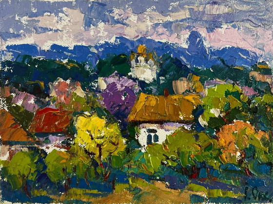 Image 1 of Original Oil Painting Summer Village Landscape Gentle breath of the morning wind