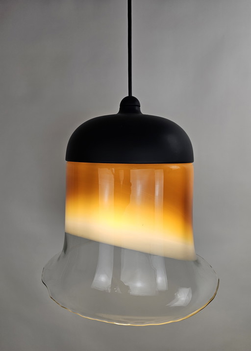 Lampe suspendue en verre marron et verre transparent par Peill & Putzler