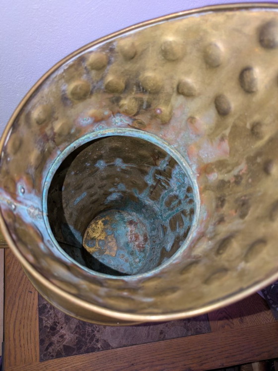 Vintage hammered brass umbrella stand, Copper, Gold (photo 4 of 6)