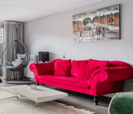 Ensemble de canapés Chesterfield de luxe en velours rouge – 3 5 zitsbanken, Textile