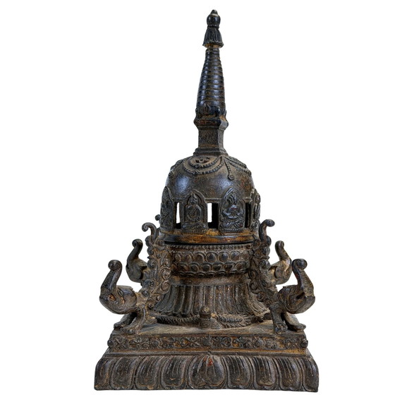 Quemador de incienso chaitya nepalí antiguo de bronce con Budas – finales del siglo XIX – Objetos decorativos (photo 5 of 11)