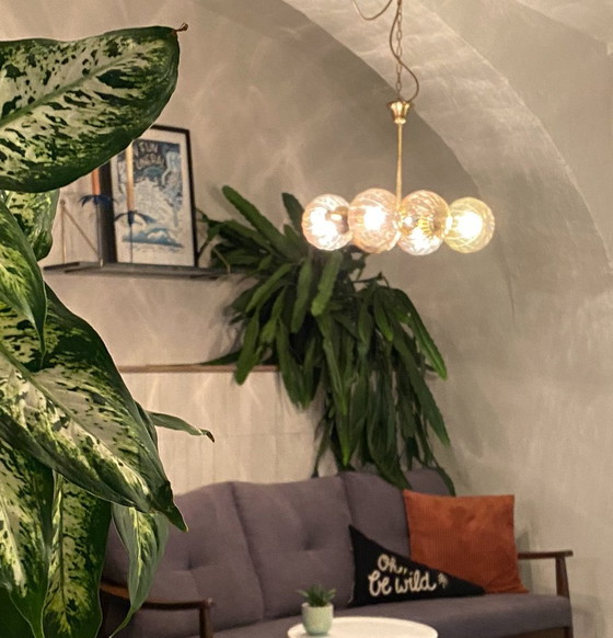 Image 1 of Lampada a sospensione vintage anni '70 in vetro oro/marrone