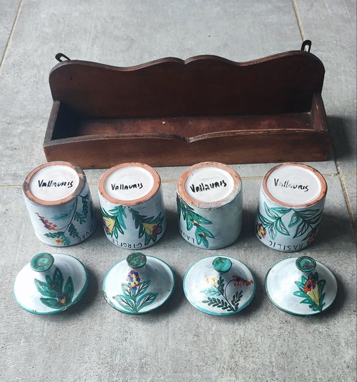 Vallauris ceramic spice set + display stand