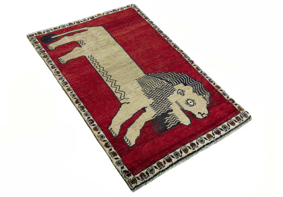 Image 1 of Handgeknüpfter Gabbeh Nomadenteppich Mit Löwenmotiv – 149 X 102 Cm