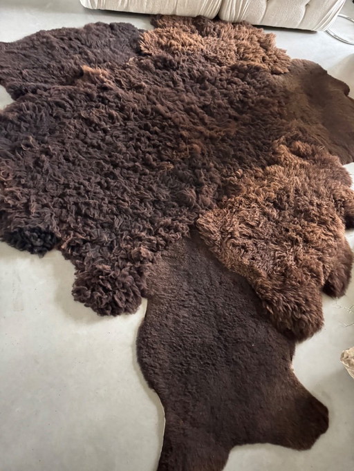 Huge, very luxurious, completely handmade, vintage sheepskin rug.