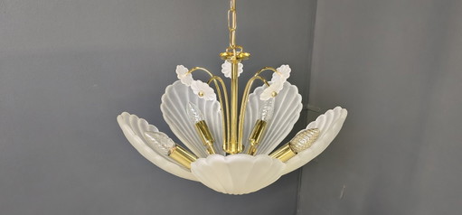 Lustre vintage italien en verre et laiton, années 1970 – kroonluchters, Glass, Brass