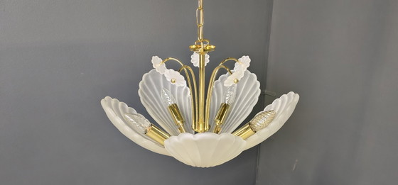Vintage italian glass and brass chandelier, 1970s (photo 14 of 15)