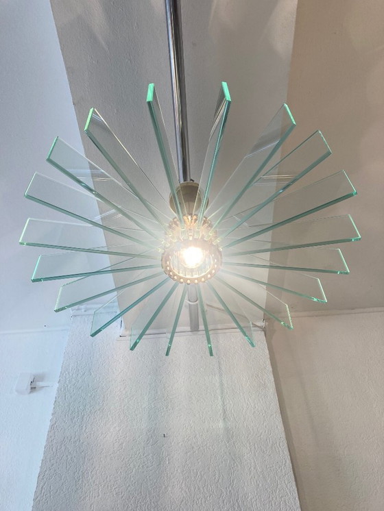 Image 1 of Incredibile grande lampada da incasso in ottone e vetro alla maniera di Fontana Arte ca. 1950s