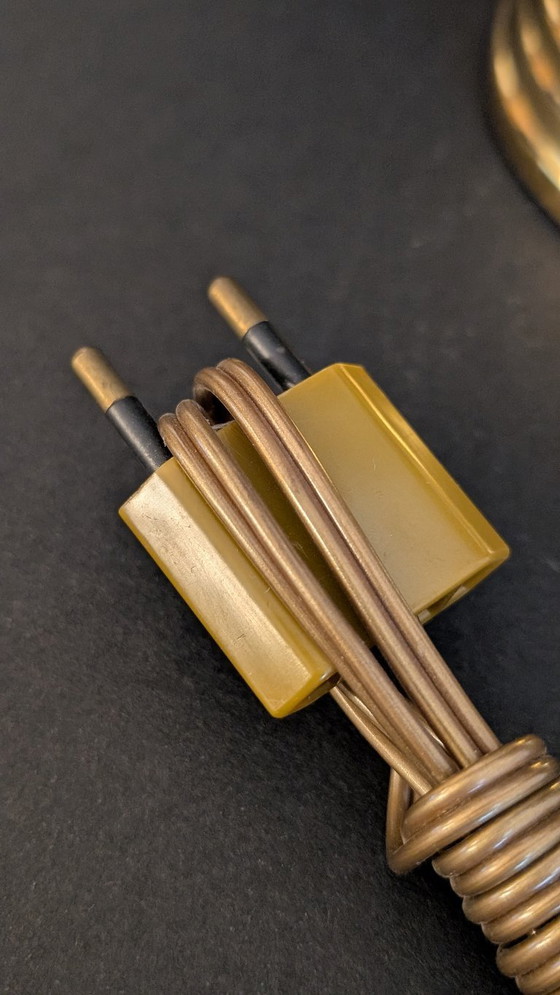 Image 1 of Lampada da Tavolo Vintage Italiana, Vetro Bianco con Bordo Nero, Ottone Bagnato in Oro 24 kt, New Old Stock